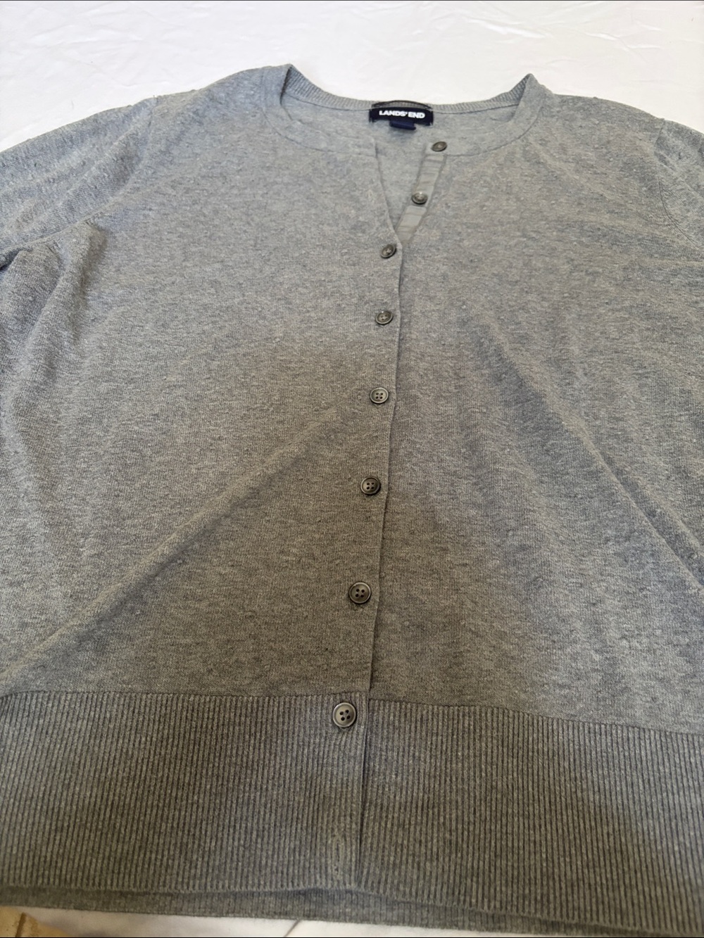 Lands' End Light Gray Textured Cardigan